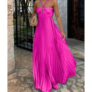 Hot Pink Women's Spaghetti Straps Backless Maxi Sundress